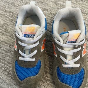 New Balance Kids' Blue and Gray Sneakers with Orange Accents